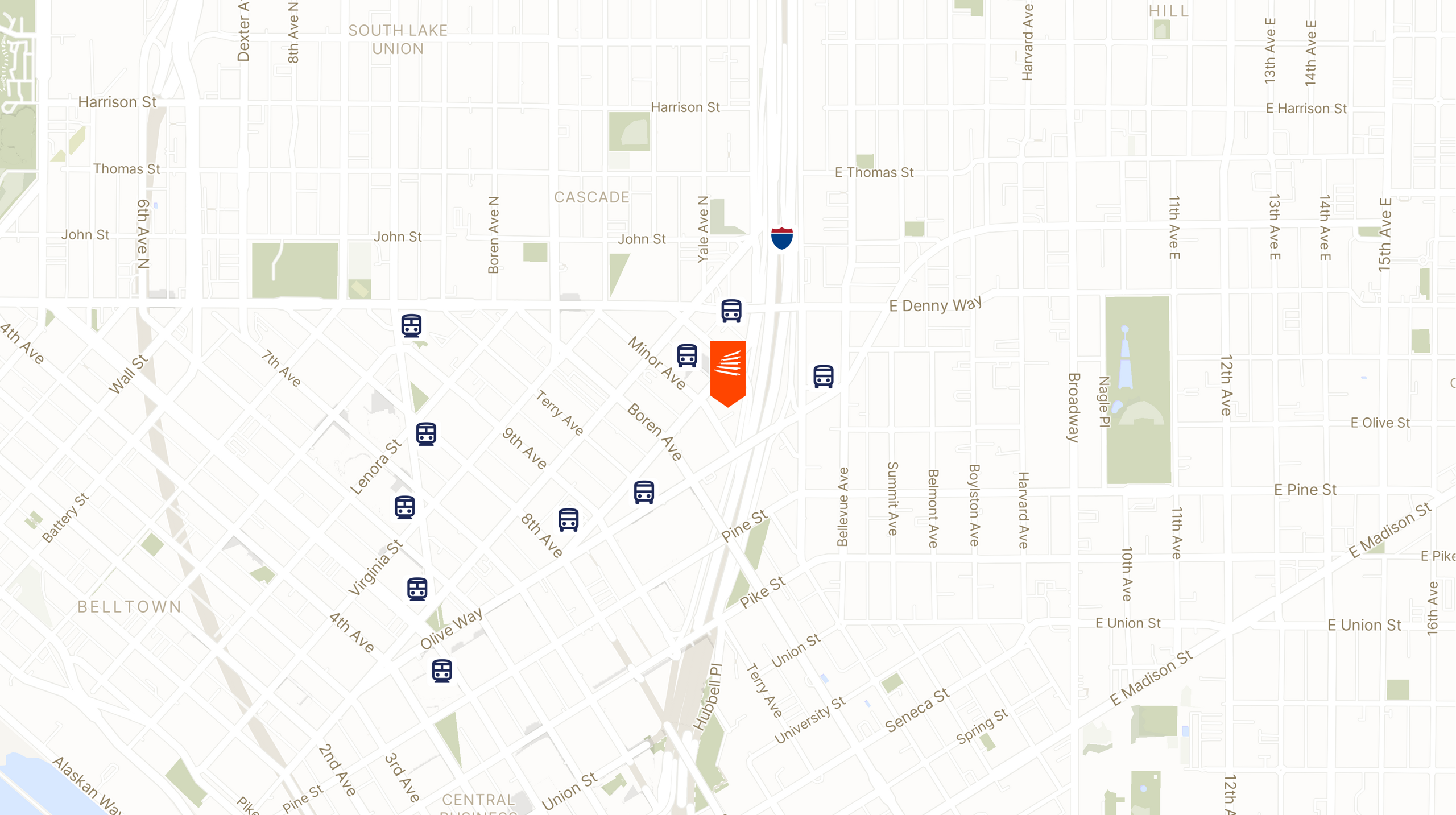 Map showing the location of Met Park East with icons for TRANSIT tab