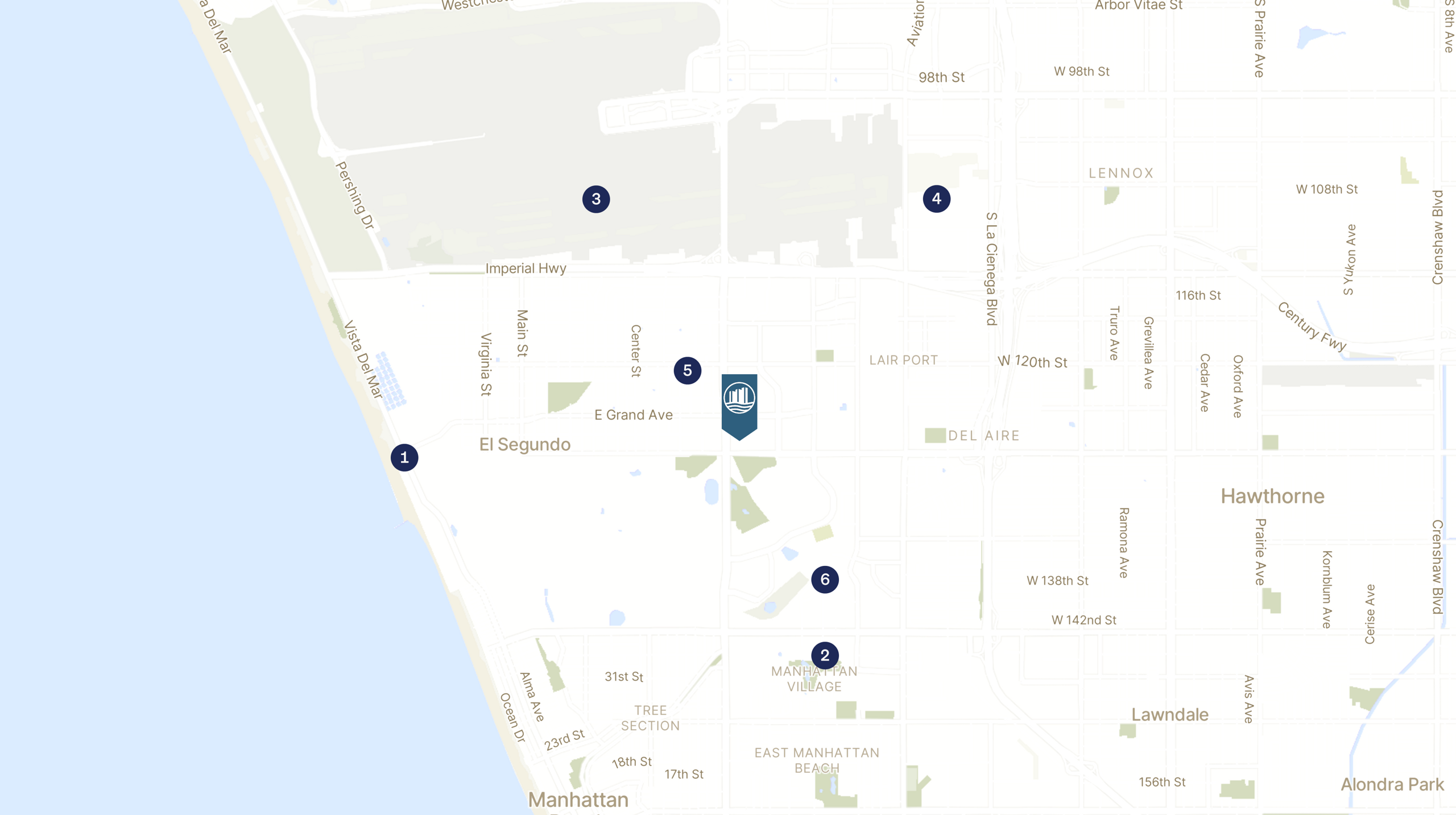 Map showing the location of 100 North Pacific Coast Hwy with icons for LOCATION tab