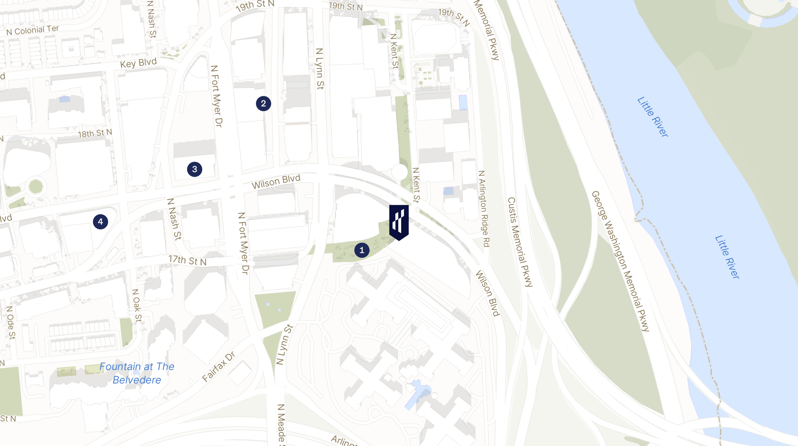 Map showing the location of 1000 Wilson Blvd with icons for LOCATION tab