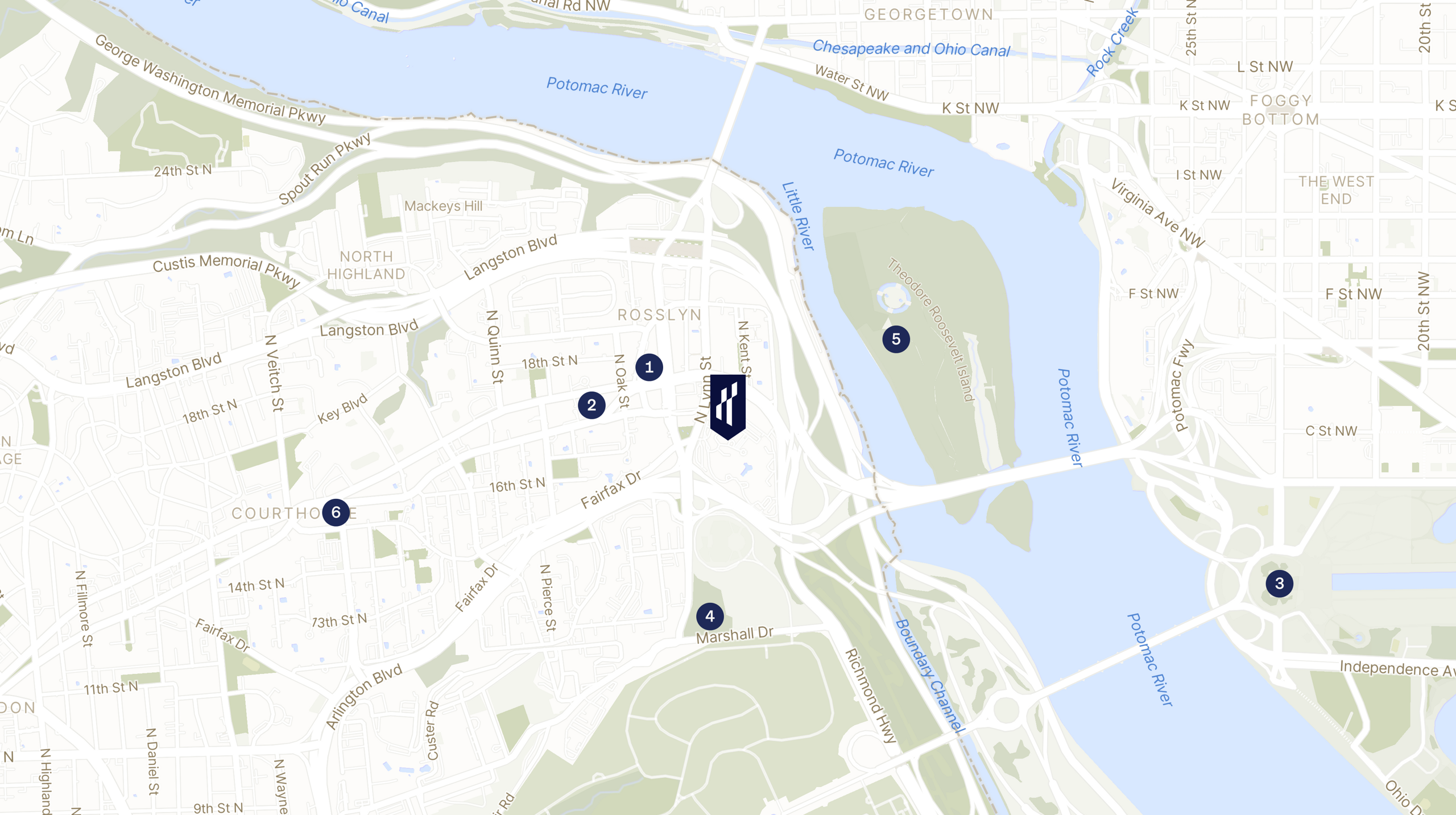 Map showing the location of 1000 Wilson Blvd with icons for LOCATION tab