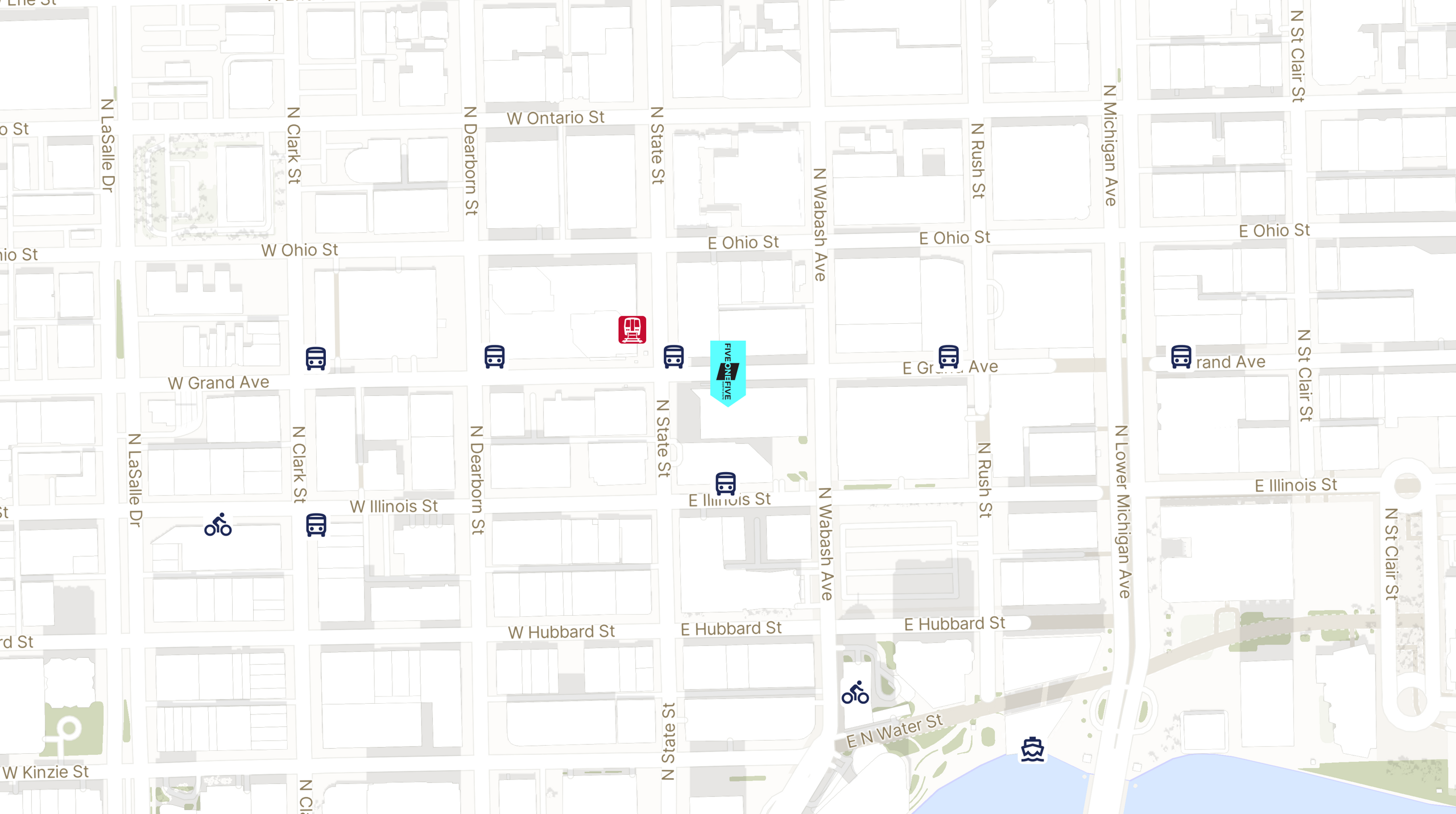 Map showing the location of 515 North State with icons for TRANSIT tab