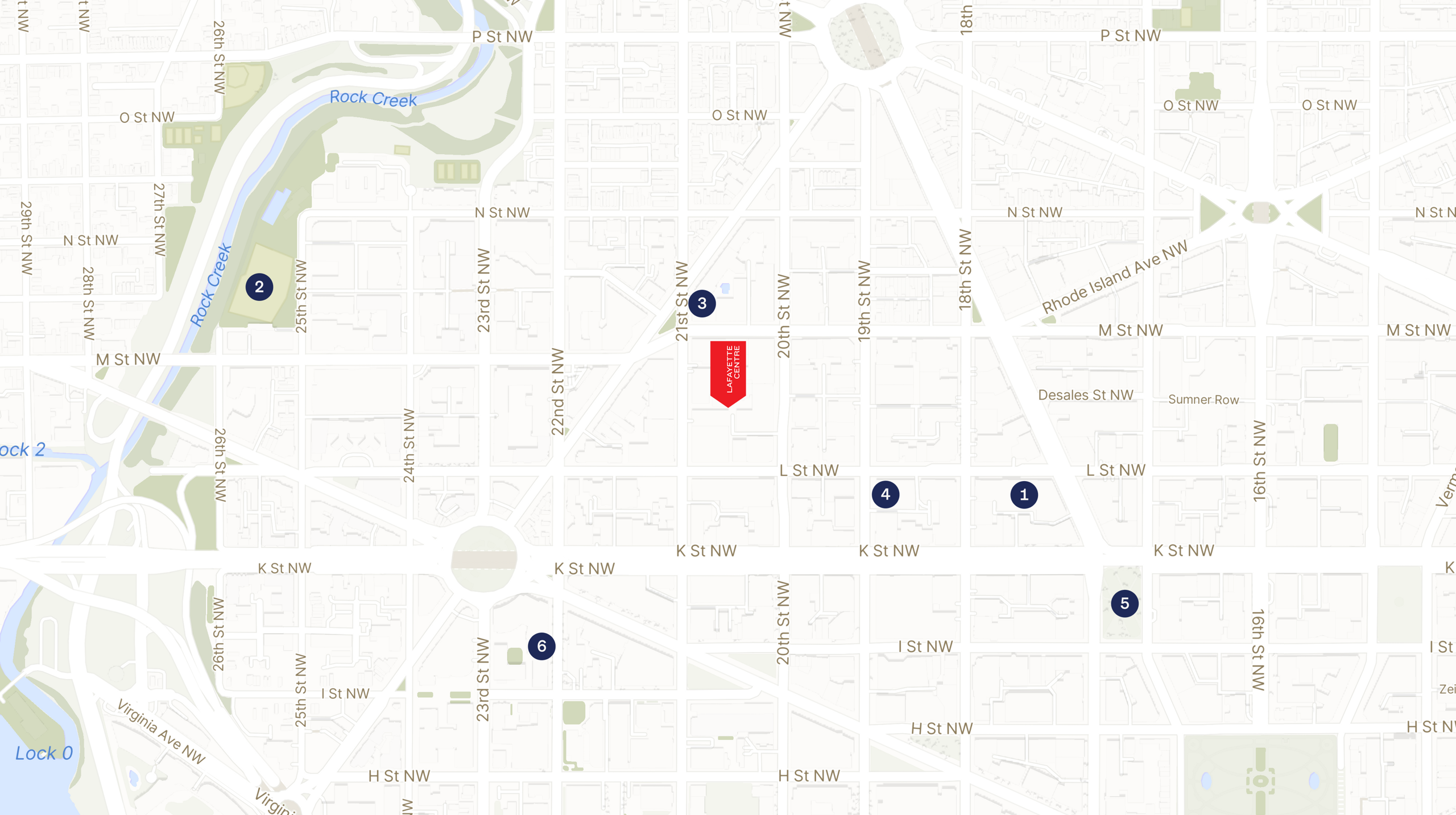 Map showing the location of 1 Lafayette Centre with icons for LOCATION tab