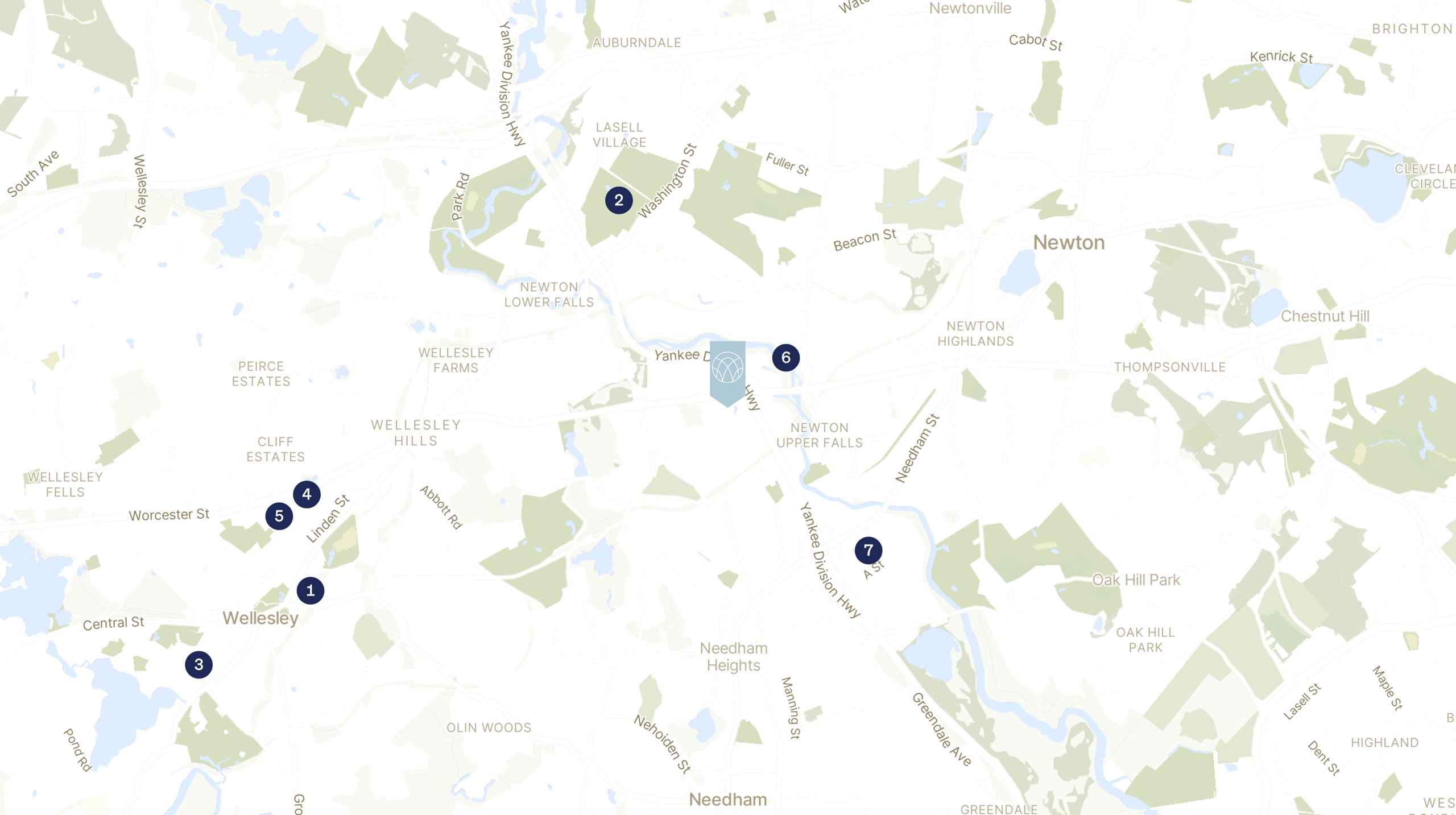 Map showing the location of 96 Worcester St with icons for LOCATION tab