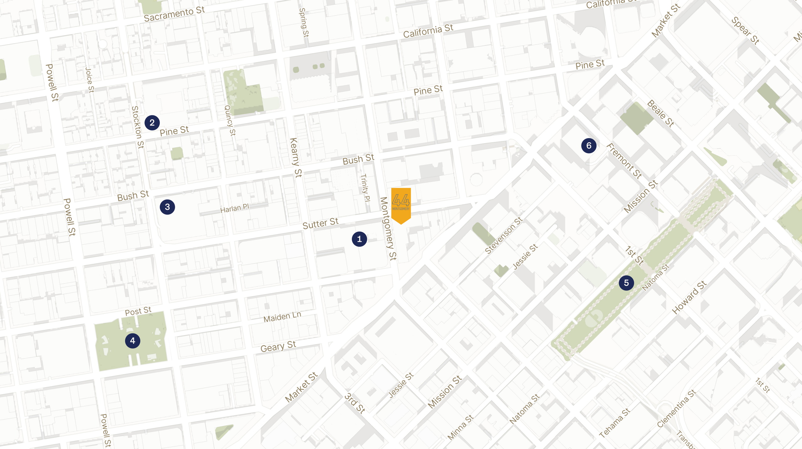 Map showing the location of 44 Montgomery with icons for LOCATION tab