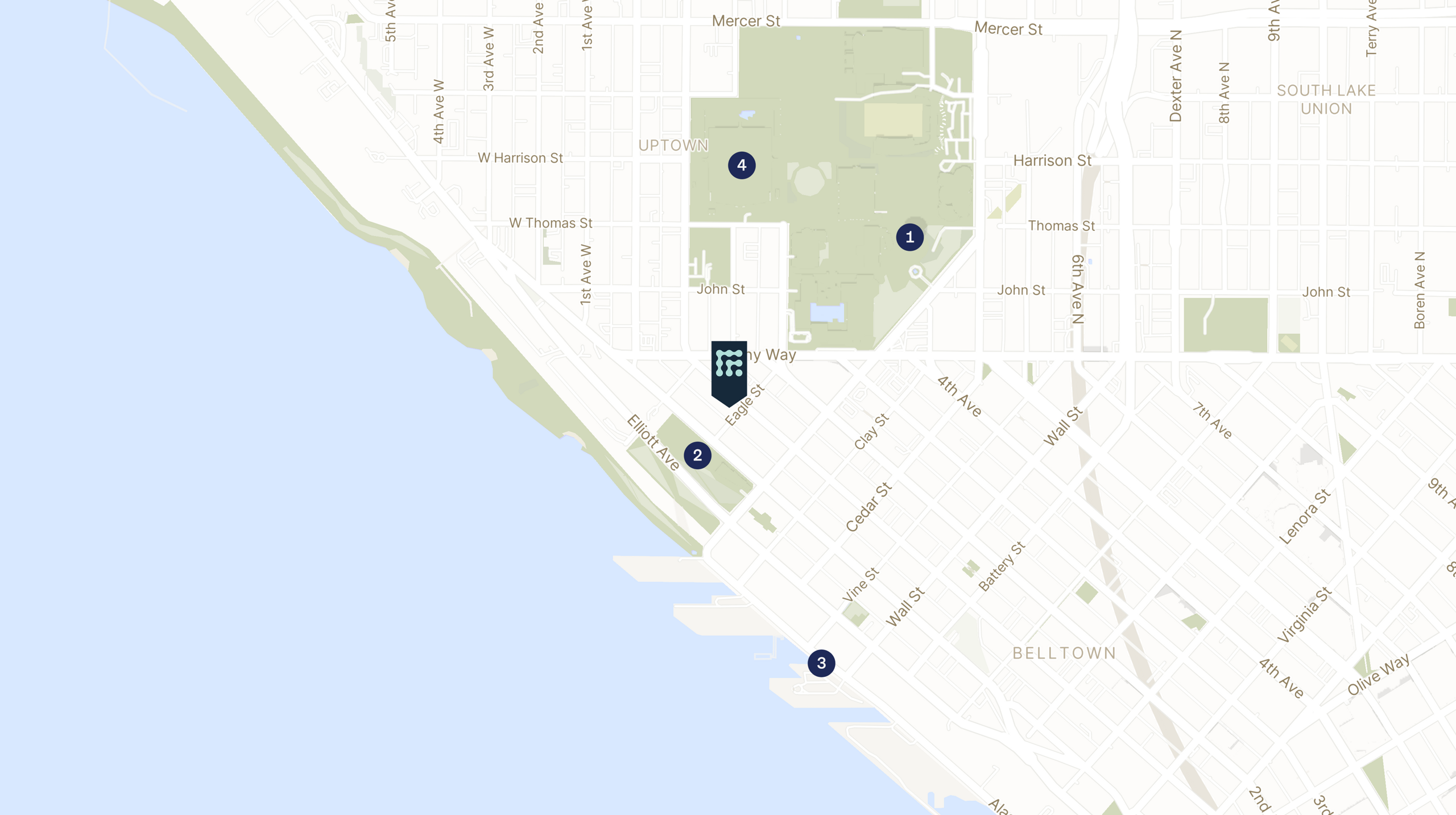 Map showing the location of Elliott Bay Labs with icons for LOCATION tab