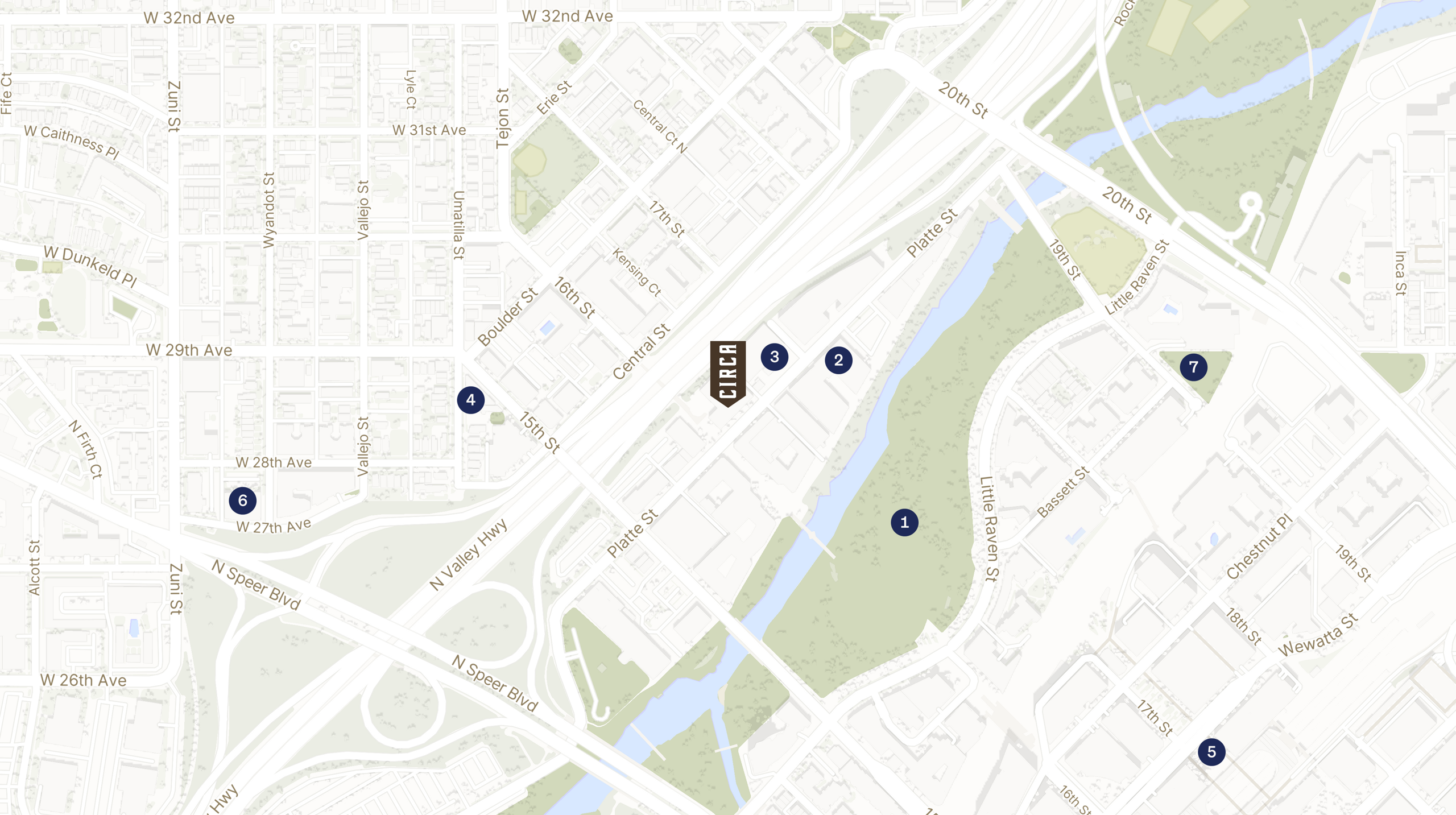 Map showing the location of The Circa Building with icons for LOCATION tab