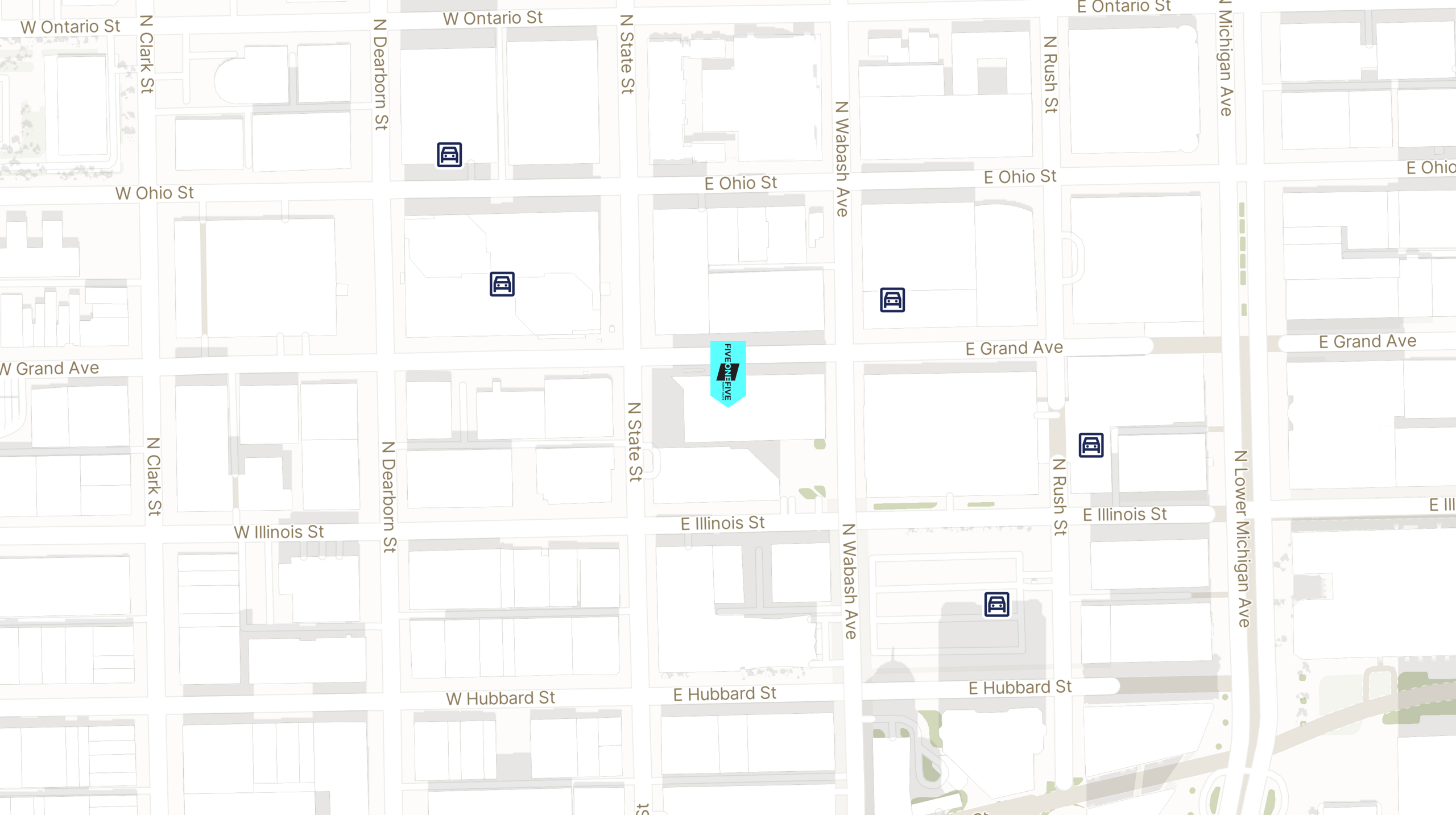 Map showing the location of 515 North State with icons for PARKING tab